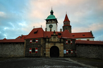 Fototapeta na wymiar Bouzov Castle view by winter, Czech Republic