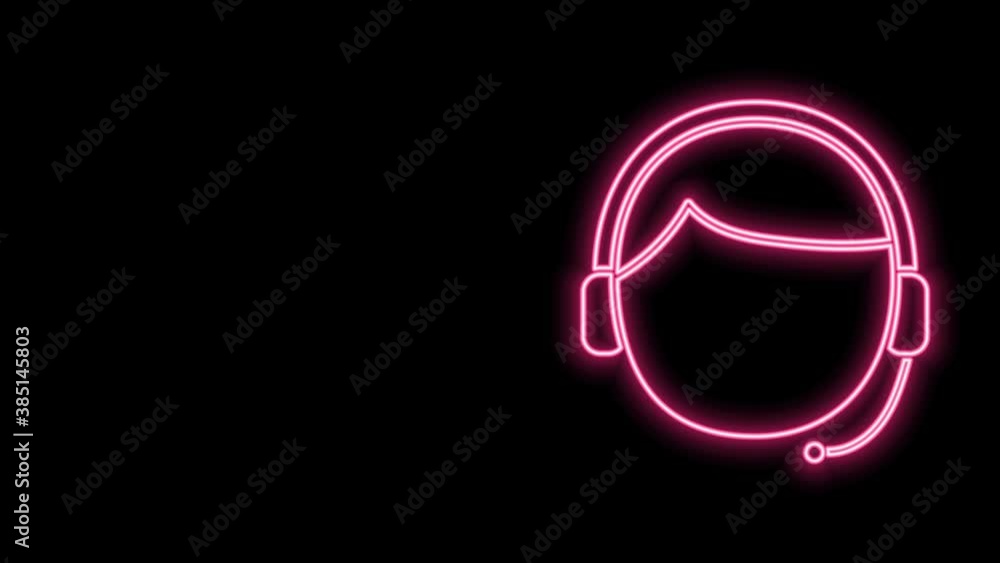 Poster glowing neon line man with a headset icon isolated on black background. support operator in touch. c