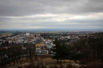 Historical center of Sternberk town panoramic view by winter, Czech Republic