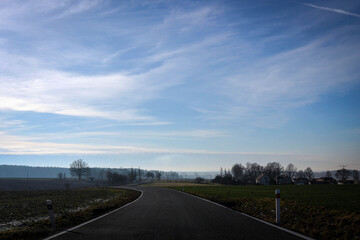 Scenic winter road view in Silezia, Czech Republic