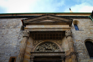 Historical facade view of Prague old city, Czech Republic