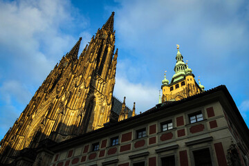 Fototapeta premium Saint Vitus cathedral facade view, Prague, Czech Republic