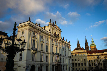 Fototapeta na wymiar Bishop palace building view in Prague old city, Czech Republic