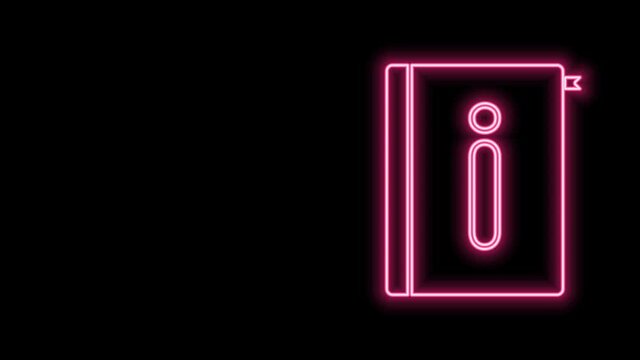 Glowing neon line User manual icon isolated on black background. User guide book. Instruction sign. Read before use. 4K Video motion graphic animation