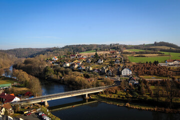 Fototapeta premium Sazava river view near Cesky Sternberk castle by autumn, Czech Republic