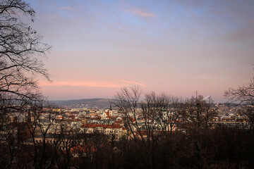 Panoramic view point by sunset near Spilberk castle, Brno, Czech Republic