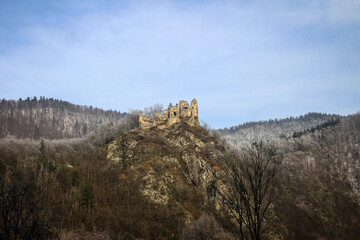 Lietava Castle ruins view by winter, Slovakia