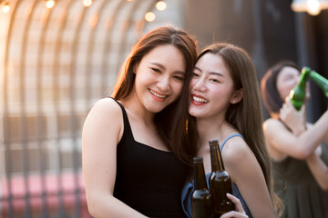 A group of girls enjoy the party and have fun