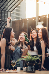 A group of girls enjoy the party and have fun