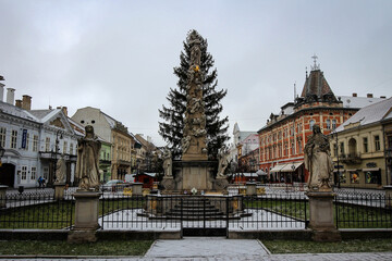 Plague Column in Kosice by winter, Slovakia