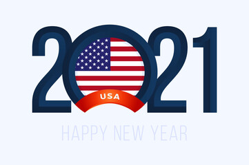 New Year 2021 with USA Flag. Vector illustration with Lettering Happy New 2021 Year on white background