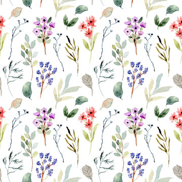 Wild Flower Garden Watercolor Seamless Pattern