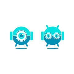 logo of two cute floating robots