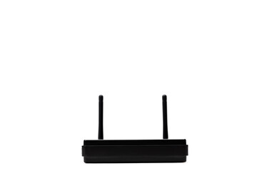 black wifi router device isolated on a white background. online and internet communication hardware