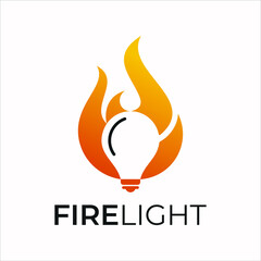 fire flame with bulb lamp logo illustration design template