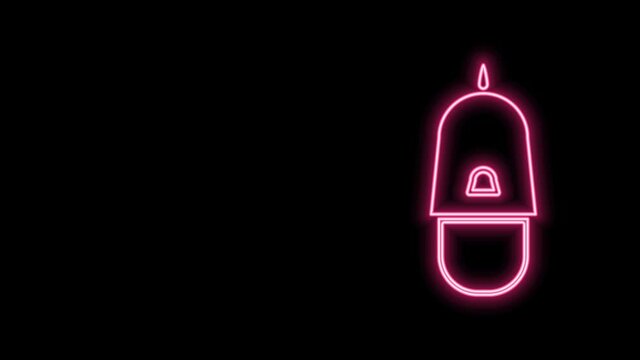 Glowing neon line Police cap with cockade icon isolated on black background. Police hat sign. 4K Video motion graphic animation