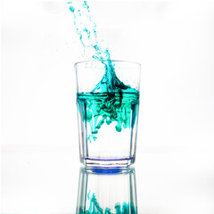 splash from a glass with blue water