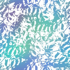 Seamless satin soft pastel color leaves pattern. High quality illustration. Beach or resort wear design of leaves in fuzzy turquoise and white. Repeat raster jpg pattern design.