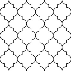 Seamless pattern with ogee ornament. Oriental traditional ornamentation with repeated tile shapes. Window tracery wallpaper. Grid motif. Digital paper for textile print, web design. Vector art image.