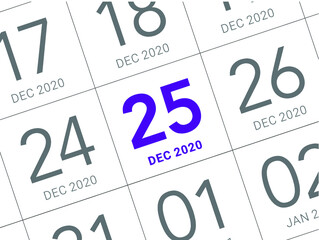 Close up of Christmas day 2021 on diary calendar. Wishing you wonderful memories during this joyous season.