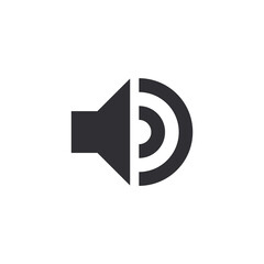 Vector music icon. Sound icon. Audio sign. Voice icon. Music icon. Volume. Speaker icon. Megaphone. Sound pictogram. Musical note. Logo template. Ui elements. Sound button. Audio system. Noise.