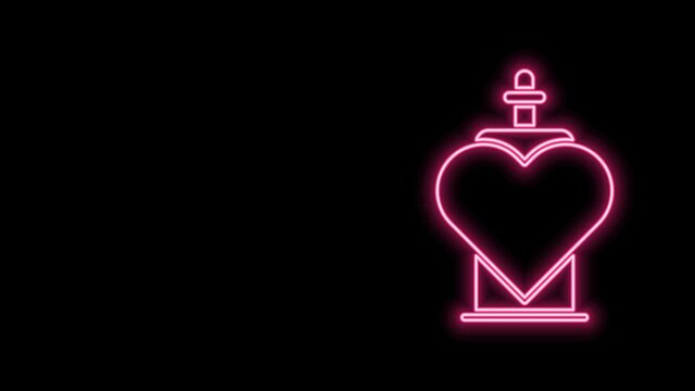 Glowing neon line Bottle with love potion icon isolated on black background. Valentines day symbol. 4K Video motion graphic animation