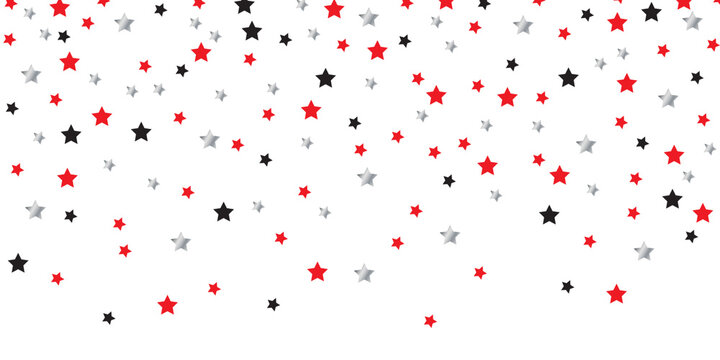 Abstract star background, pattern with black, red and silver stars on white, vector illustration.
