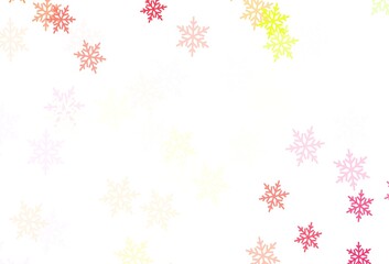 Light Pink, Yellow vector background with xmas snowflakes, stars.