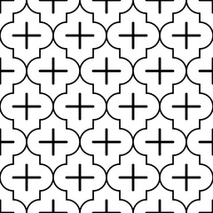 Obraz premium Seamless pattern with ogee ornament. Oriental traditional ornamentation with repeated tile shapes. Window tracery wallpaper. Grid motif. Digital paper for textile print, web design. Vector art image.