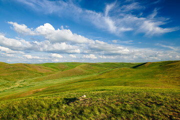 Fototapeta na wymiar The summer Huunbuir grassland landscape of Inner Mongolian of China.
