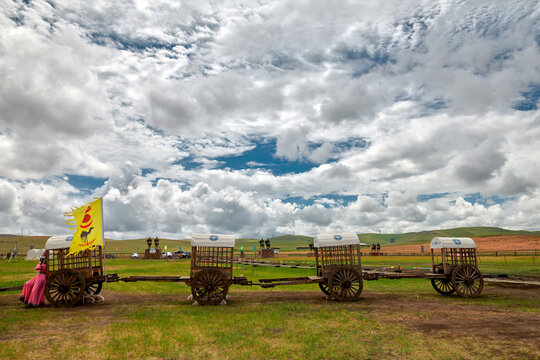 The gharry in the summer grassland of Hulunbuir of China.
