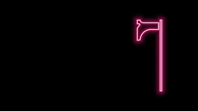 Glowing neon line Medieval axe icon isolated on black background. Battle axe, executioner axe. Medieval weapon. 4K Video motion graphic animation