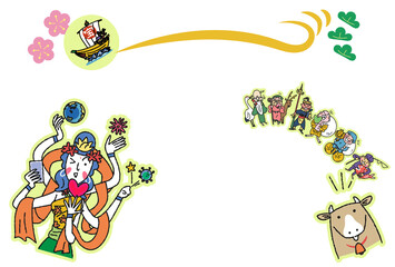 2021年　七福神　年賀状素材　イラスト
