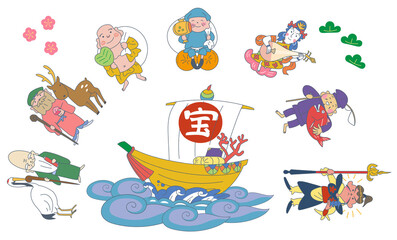 Obraz premium 2021年 七福神 年賀状素材 イラスト 