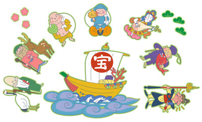 2021年　七福神　年賀状素材　イラスト
