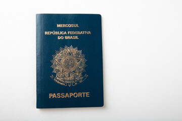 Naklejka premium Brazilian passport with white background. Copy space.