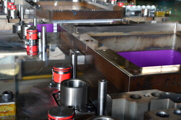 Sheet Metal Stamping Tool Die for Automotive Precision Parts on The Numerical Control Milling Machine Table. Tandem Stamping System. At a High Quality Technology Factory.