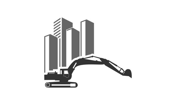 Back hoe and building for construction vector design