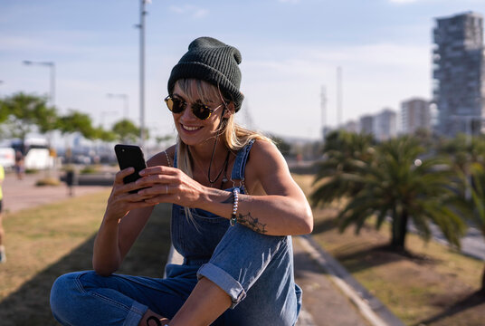 Woman reading messages on her phone