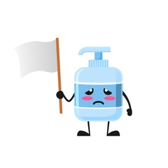 vector illustration of Cute Antiseptic Liquid soap mascot or character holding sign says blank white banner. Antiseptic Liquid soap character concept.