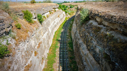 Railway passing through the gorge in Moldova