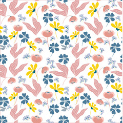 Blooming meadow seamless pattern. Trendy color for fashion. wallpapers, and print. A lot of flowers.  Ditsy style. Pressed flowers. Trendy floral design