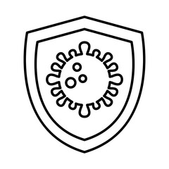 covid 19 virus in shield line style icon design of 2019 ncov cov and coronavirus theme Vector illustration