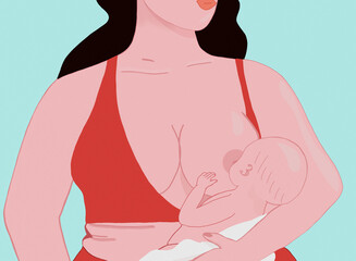 Plus size mother breastfeeding baby