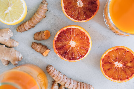 Fresh oranges, turmeric and ginger