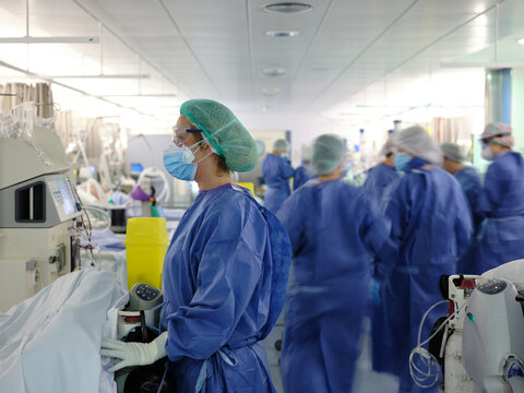 Healthcare staff at work in the icu