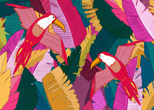 Drawing of birds on a bright background
