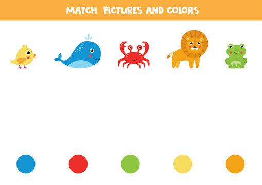 Match pictures of animals with colorful circles. Educational logical game for kids.