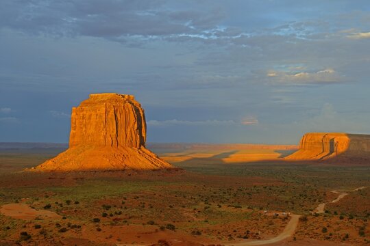 Merrick Buttes in the last light during a storm, Monument Valley, Arizona, USA, North America