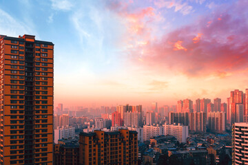 Fototapeta na wymiar Amazing panorama view city skyline and skyscraper at sunset
